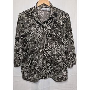 Chico’s Zenergy Black Beige Geometric Print Full Zip Jacket Size‎ 2 Large Active